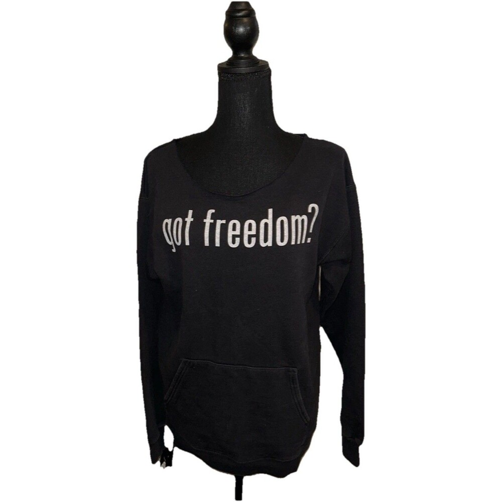 Got Freedom? Black & White Long Sleeve Pullover Hand Cut Neck Sweatshirt
